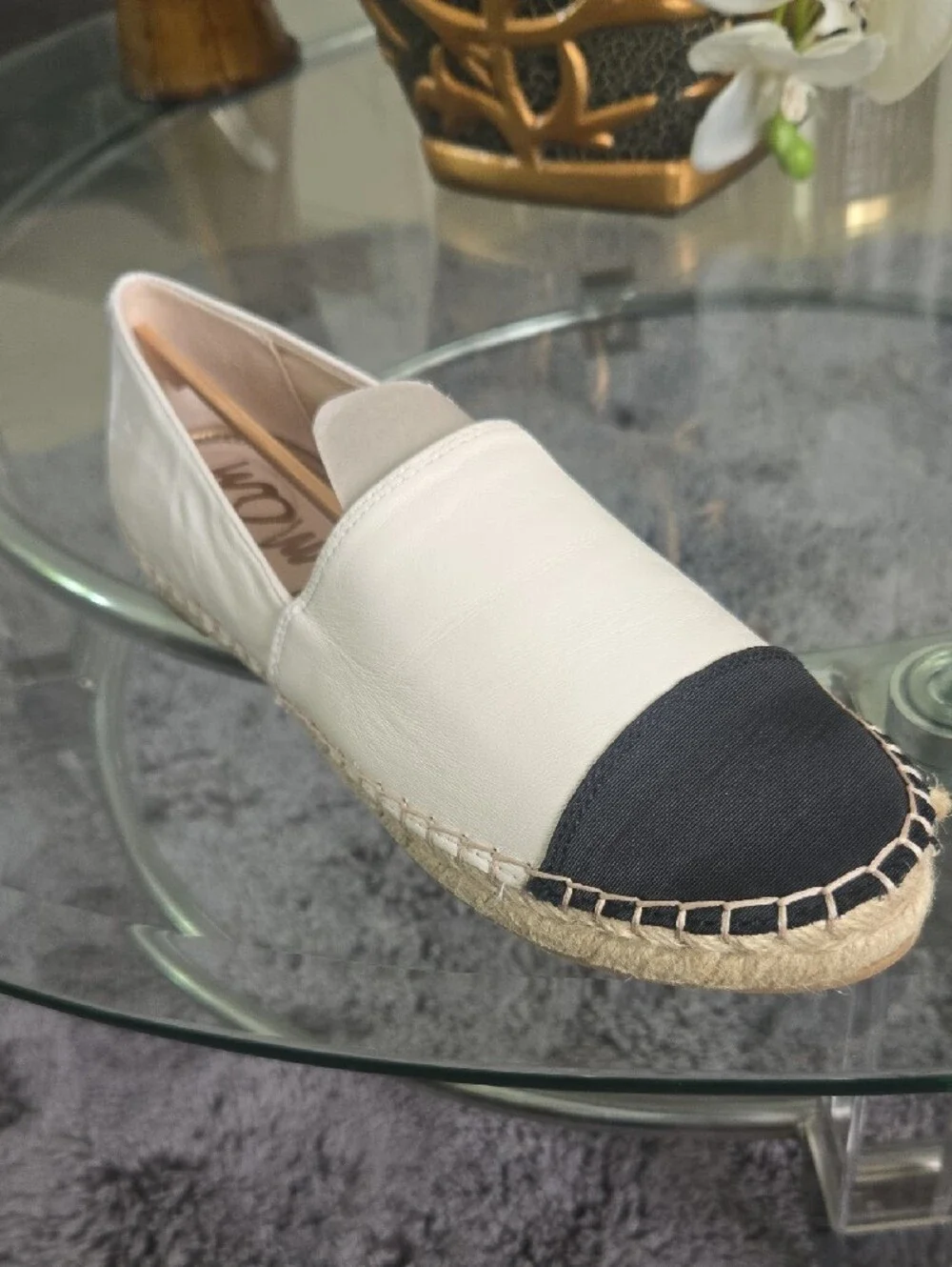 Classic White Espadrille Slip-On with Black Cap Toe